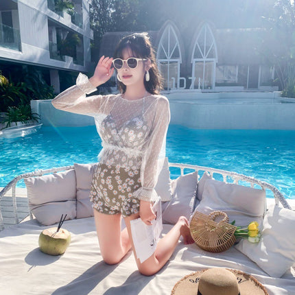 One-Piece Bikini Bottoms for Hot Spring Students, High-Waisted Swimsuit, Women's Cover-Up Two-Piece Swimsuit