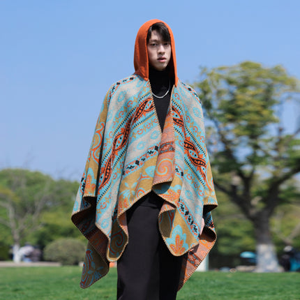 Ethnic Style Men's Shawl Warm Scarf Xizang Travel Outfit Qinghai Lake Northwest Desert Thick Cape Coat