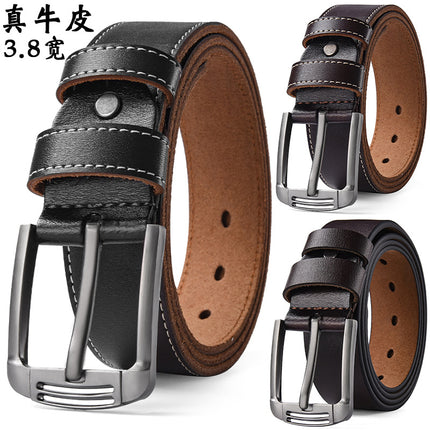 Cross-border supply men's belt pin buckle men's cowhide leather belt young and middle-aged retro pants belt factory wholesale