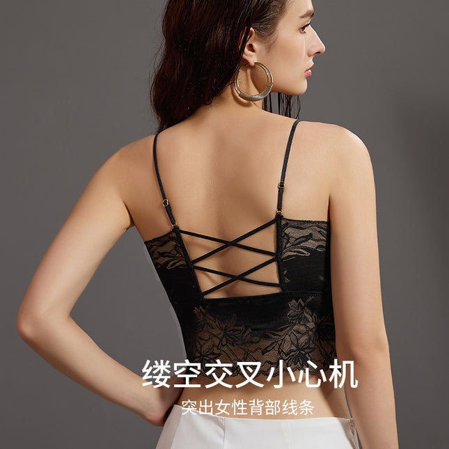 Tangge Silk Satin Beautiful Back Sling Latex Cup Mulberry Silk Thin Push-Up Bottoming Intimates Lace Sexy
