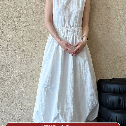 Luxi French Design Pleated Stitching Waist Skirt Women's Spring and Summer New Puffy Bud Vest dress 3566