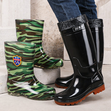 Spring and Autumn Camouflage Mid-Calf Rain Boots, Labor Protection Shoes, Men's Rainy Day Work Shoes, Non-Slip, Anti-Fouling Protective Boots, Kitchen Rubber Shoes, Water Shoes