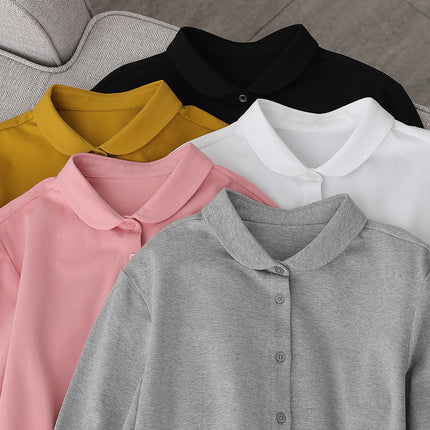 26 Spring and Autumn Comfortable Versatile Base Shirt Japanese Style Stretch Knit Combed Cotton Crew Neck Long Sleeve Shirt for Women