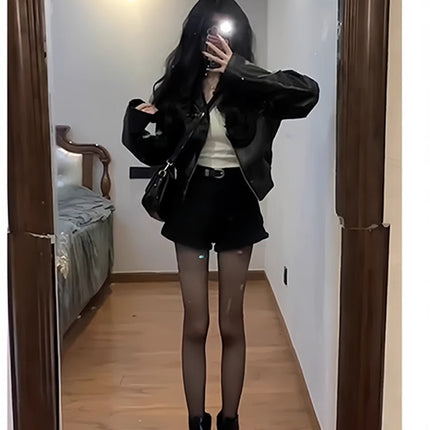 Hot Girl Black Shorts Women's Autum 2024 New Spring Petite Culottes Slimming Look A-Line Outer Suit Hot Pants