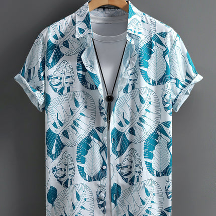 Men's Short-sleeved Shirt Men's Blue and White Turtle Bamboo Hawaiian Vacation Men's Shirt Summer 2025 New Cross-border