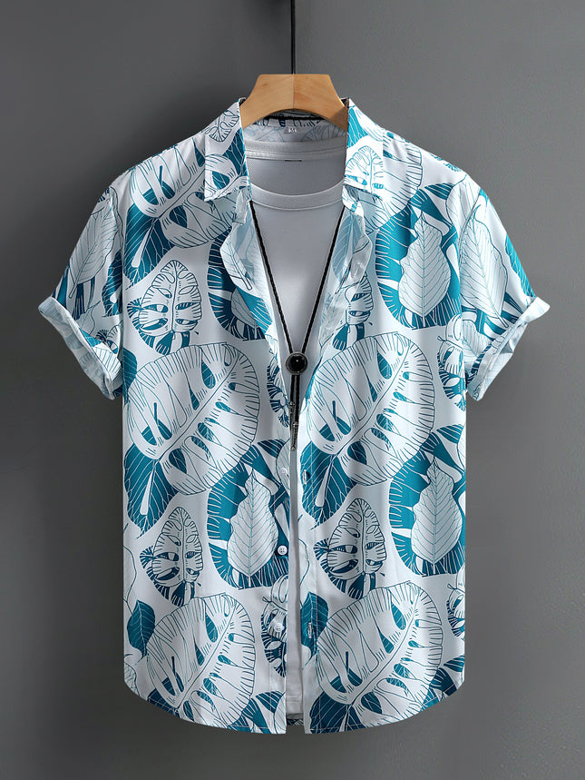 Men's Short-sleeved Shirt Men's Blue and White Turtle Bamboo Hawaiian Vacation Men's Shirt Summer 2025 New Cross-border
