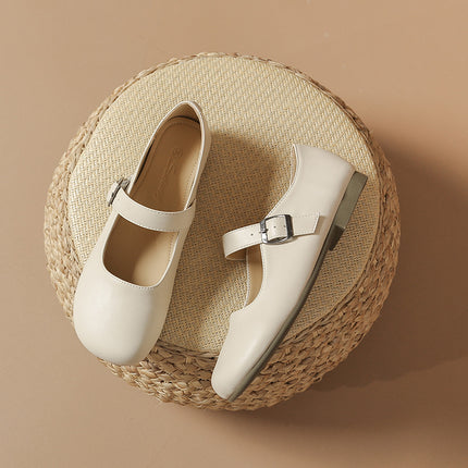 Mary Jane shoes women's new square toe niche French retro shallow mouth strap flat slimming breathable soft bottom single-layer shoes