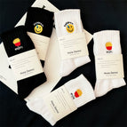 [5 pairs] 2 white french fries, 1 white smiley face, 1 black smiley face, 1 black smiley face / One size fits all 39-44