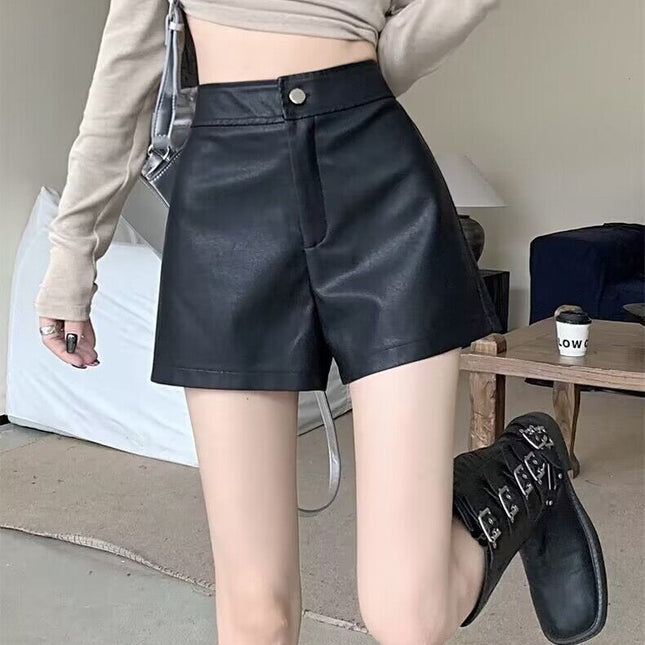 Versatile Slim Fit Fashionable High Waist Shorts for Petite Women Pu Leather Slimming Shorts