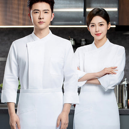 Pure white kitchen chef overalls men's long sleeve hotel executive chef restaurant baking cake shop