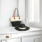 Black milky white middle braid / Hat + bag set