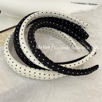 Internet Celebrity Explosion Wave Dot Black and White Fabric Sponge Hair Band Female High Cranial Top Show Face Small Head Band Temperament Out-of-the-way Hair Card