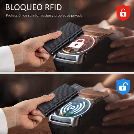 Factory wholesale anti-theft brush rfid carbon fiber tri-fold wallet men's aluminum alloy credit card box automatic card holder