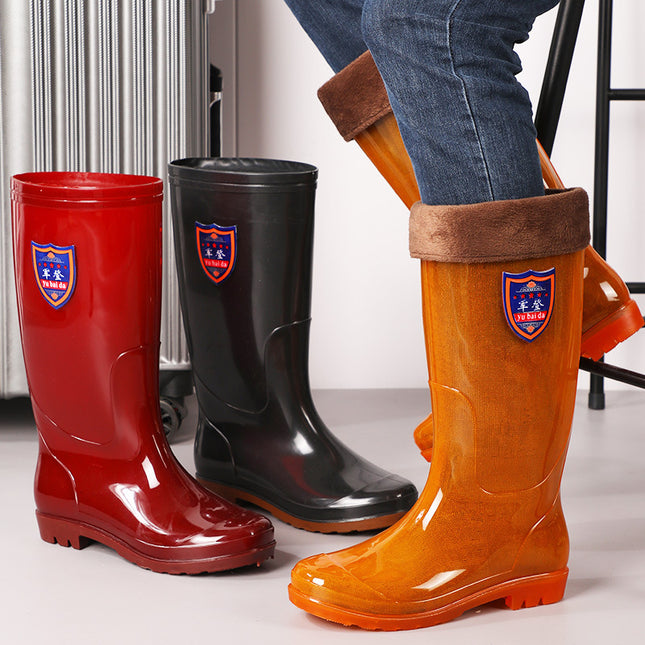 Military High-Top Unlined Brown Quick-Drying Water Shoes Long-Tube Yellow Waterproof Boots Non-Slip Rain Boots Mesh-Free Men's Rubber Shoes