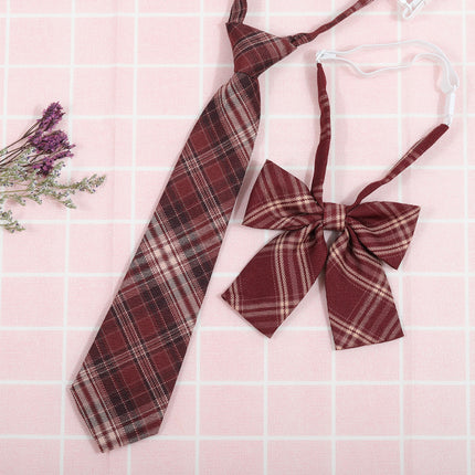 Japanese and Korean striped jk/dk college style men's and women's red cyanotic gray blue shirt accessories tie-free collar set