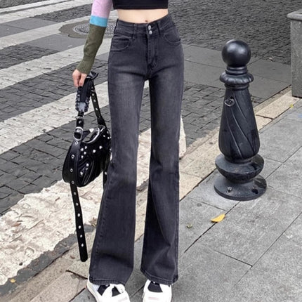 Black Grey Micro La Jeans Women's Autumn Trendy All-match New High Waist Slimming Slim-fit Trumpet Long Pants