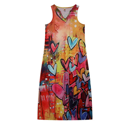 2022 New European and American Cross-border Independent Station Women's Sleeveless Long Dress V-neck Rose Flower Vintage Printed dress