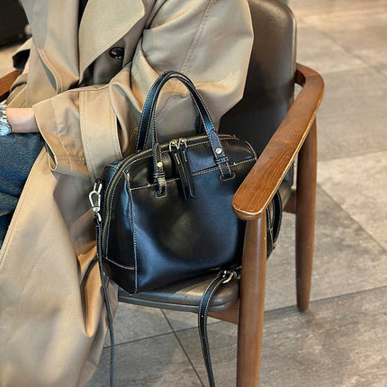 Elegant Women's New Genuine Leather Boston Pillow Bag Women's Crossbody Bag Texted Western Style Vegetable Tanning Top Layer Cowhide Women's Bag