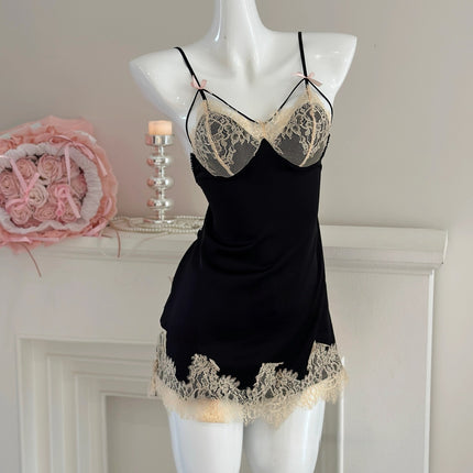 Ice Silk Satin Nightgown with Chest Pads, Lace, Pure Desire Style, Backless, Purple Sexy Nightwear, Loungewear Set with a High-End Feel