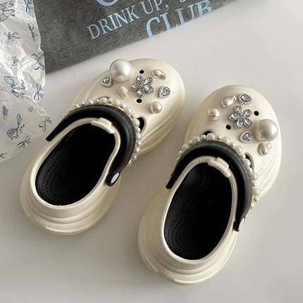 2026 Summer Women's Clogs with Water Pearl Necklace, Non-Slip Closed-Toe Eva Slippers with Height Increase and Stylish Appearance