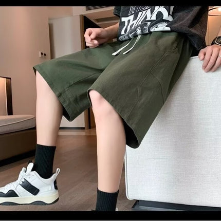 khaki Cotton Tooling Shorts Men's 2025 Summer Casual Straight Pants Men's Loose Sports Pants