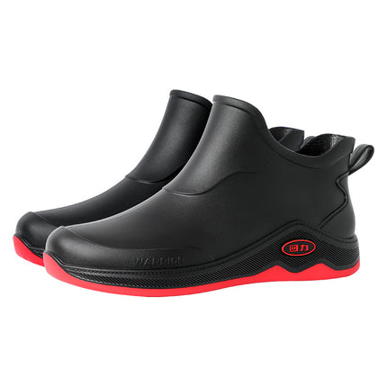Pull Back New Fashion Men's Rain Boots Short-Tube Rubber Shoes Water Shoes Non-Slip Wear-Resistant Car Wash Work Waterproof Shoes Warm Winter