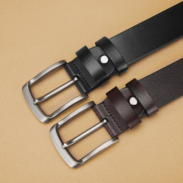 Men's Vintage Leather Belt with Pin Buckle, Foreign Trade Business Fashion Casual Japanese-Style Alloy Buckle Waist Belt, Factory Direct Delivery