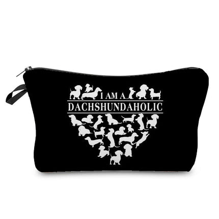 Trendy new sausage dog printed cosmetic bag cute animal cosmetics storage bag large capacity wash bag