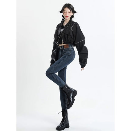 High Waist Leg Jeans Women's 2025 Trendy All-match New Slim-fit Flesh Covering Slimming Tight Pencil Pants