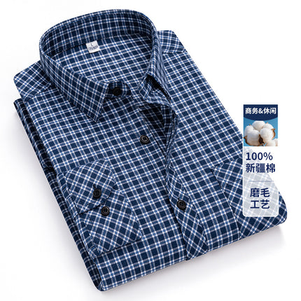 2025 Autumn New Men's Casual Fashion Brushed Plaid Long Sleeve Ready Stock No-Iron Casual Middle-Aged Tops Men's Clothing