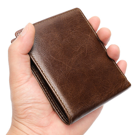 Foreign Trade Retro Genuine Leather Wallet European and American Dollar Clip Men's Coin Purse Anti-Theft Brush Wallet Short Handmade Wallet