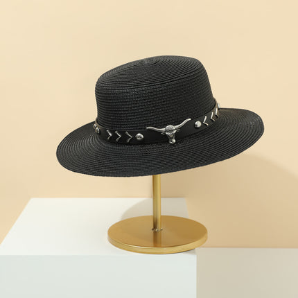 Straw Hat Bohemian Flat Brim Flat Top British Hat Women's Summer Outing Sunshade Sunscreen Hat Flat Top Straw Hat Beyond Piece