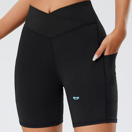 [Waist Yoga Shorts with Pocket] Cross Waist Yoga Workout
