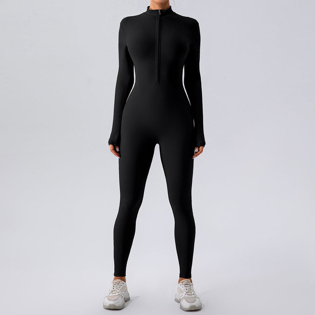 Cross-border Explosions High-elastic Zipper Vertical Collar Long-sleeved Yoga One-piece Suit Women's Sports Fitness Running Training Yoga Suit