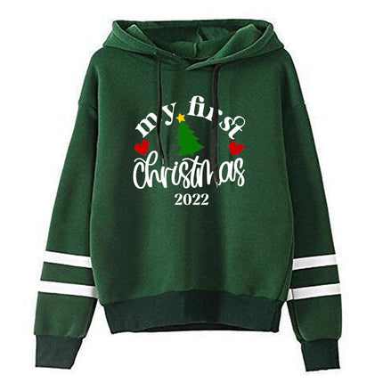 Cross-border European and American foreign trade Christmas tree Christmas printing striped parallel bars hoodie men's and women's European code plus size