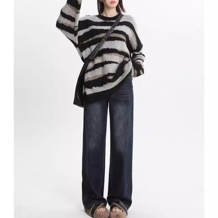 Autumn and Winter 2024 New Retro High Waist Jeans Women's Small Wide Leg Pants Mop Loose Straight Leg Pants