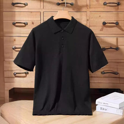 High-end Worsted Wool POIO Collar Knitted Short-sleeved Men's Spring and Summer Business Casual All-match T-shirt Thin Top