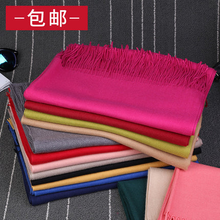High-End Warm Imitation Cashmere Scarf for Women in Autumn and Winter Pure Color Elegant Versatile Tassel Shawl Fashionable Outer Dual-Purpose Scarf