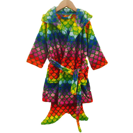 Children's Bathrobe Flannel Hat Household Baby Fish Scale Nightgown Pajamas Autumn and Winter Soft Absorbent Bathrobe Baby