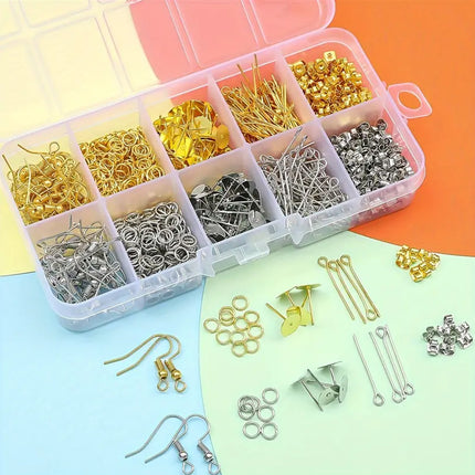 1 Set of 10-Grids Box Ear Hooks Single Ring 9-Pin Earplug Set Handmade DIY Jewelry Earrings Accessories Materials