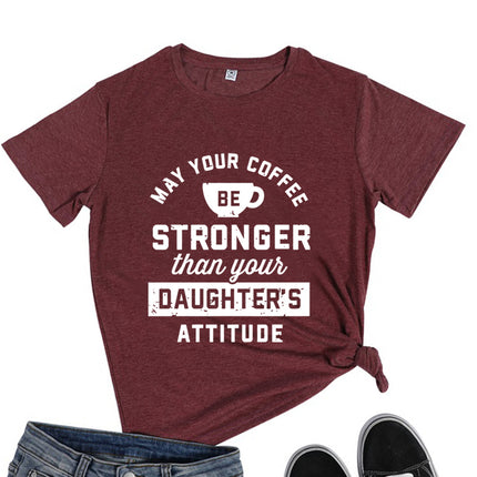 May your coffee be coffee letter printed short sleeve T-shirt women's round neck top temu foreign trade women