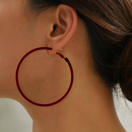 Autumn and Winter new wine red flocking big circle earrings exaggerated ring earrings retro simple ear jewelry European and American style