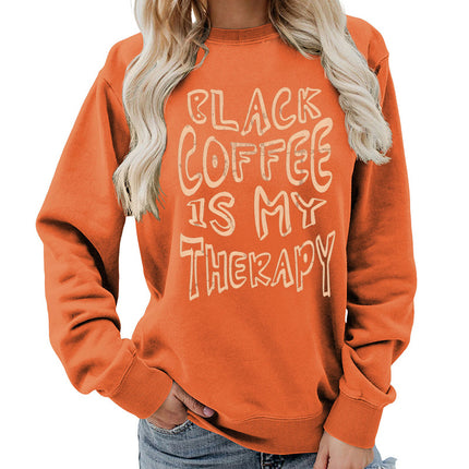 Amazon Source Black Coffee Printed Round Neck Women's Top Sweatshirt Coat Casual Loose European Size Winter