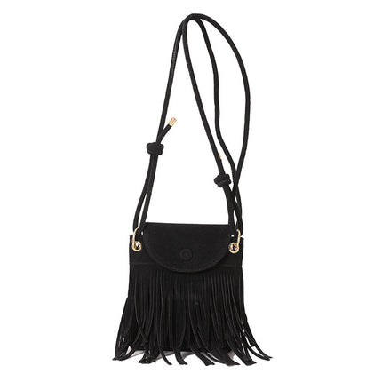2025 New Trendy Niche Design Tassel Phone Bag for Women, Single Shoulder Crossbody Small Square Bag, Retro Hong Kong Style Suede Bag