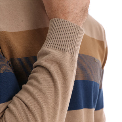 Autumn and Winter Fashion Semi-Cross-Border Striped Knitwear Men's Spliced Pullover Zipper Men's Knitwear Khaki Green