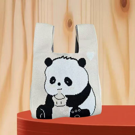 Panda New Knitted Bag Women's Handbag Wide Hand Gift Back Gift Bag Cute Panda Knitted Bag Hand Gift