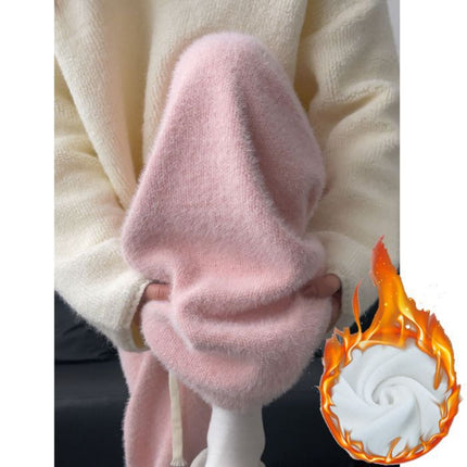 Blue Knitted Wide-Leg Pants for Women, Spring and Autumn 2025 New Style, High-Waisted Casual Straight Narrow Version, Mink Fur Fleece-Lined Glutinous Rice Pants