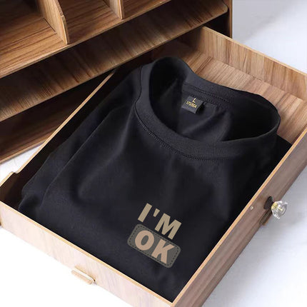 Summer Hong Kong Style Black Aircraft Ice Silk Round Neck Men's T-shirt Top Printed Casual Retro Top Couple Clothing
