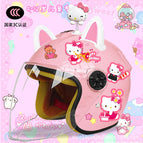 Children's 3c thickening + cat t2 / Pink half helmet + rocking cat + white powder combination