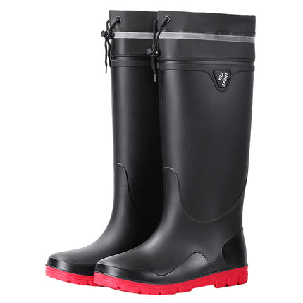 New High-Top Men's Drawstring Ankle Boots for Outdoor Use, Waterproof, Non-Slip, Long, Warm, Thickened Fishing Rubber Shoes